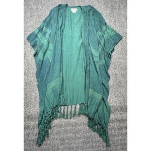 Southwest Indian Foundation Kimono Poncho Womens Small Green Fringe Southwestern